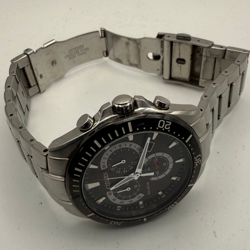 Citizen Eco-Drive Chronograph GN-4W-S Stainless Steel Diver Style Watch – Black dial- £130.00