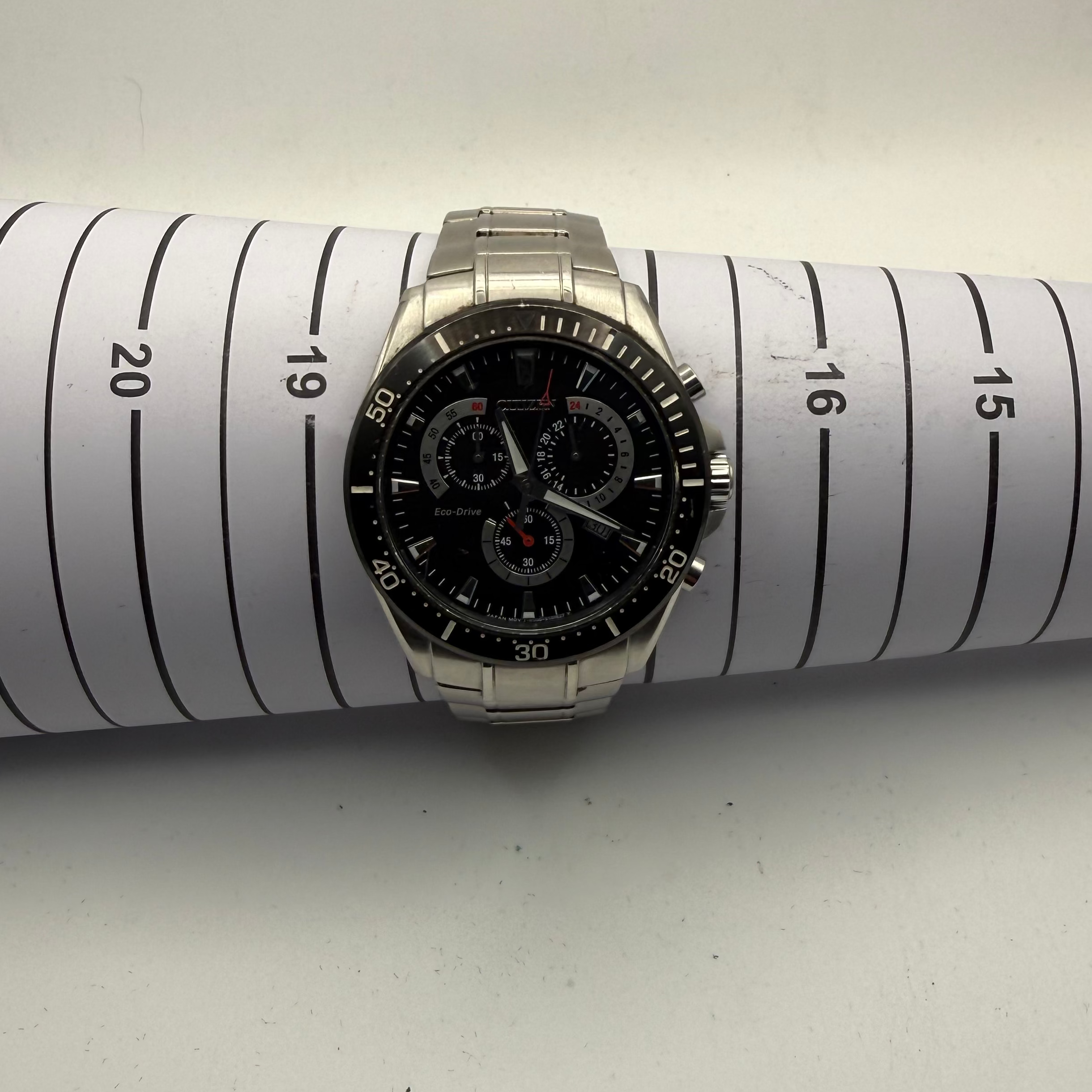Citizen Eco-Drive Chronograph GN-4W-S Stainless Steel Diver Style Watch – Black dial- £130.00