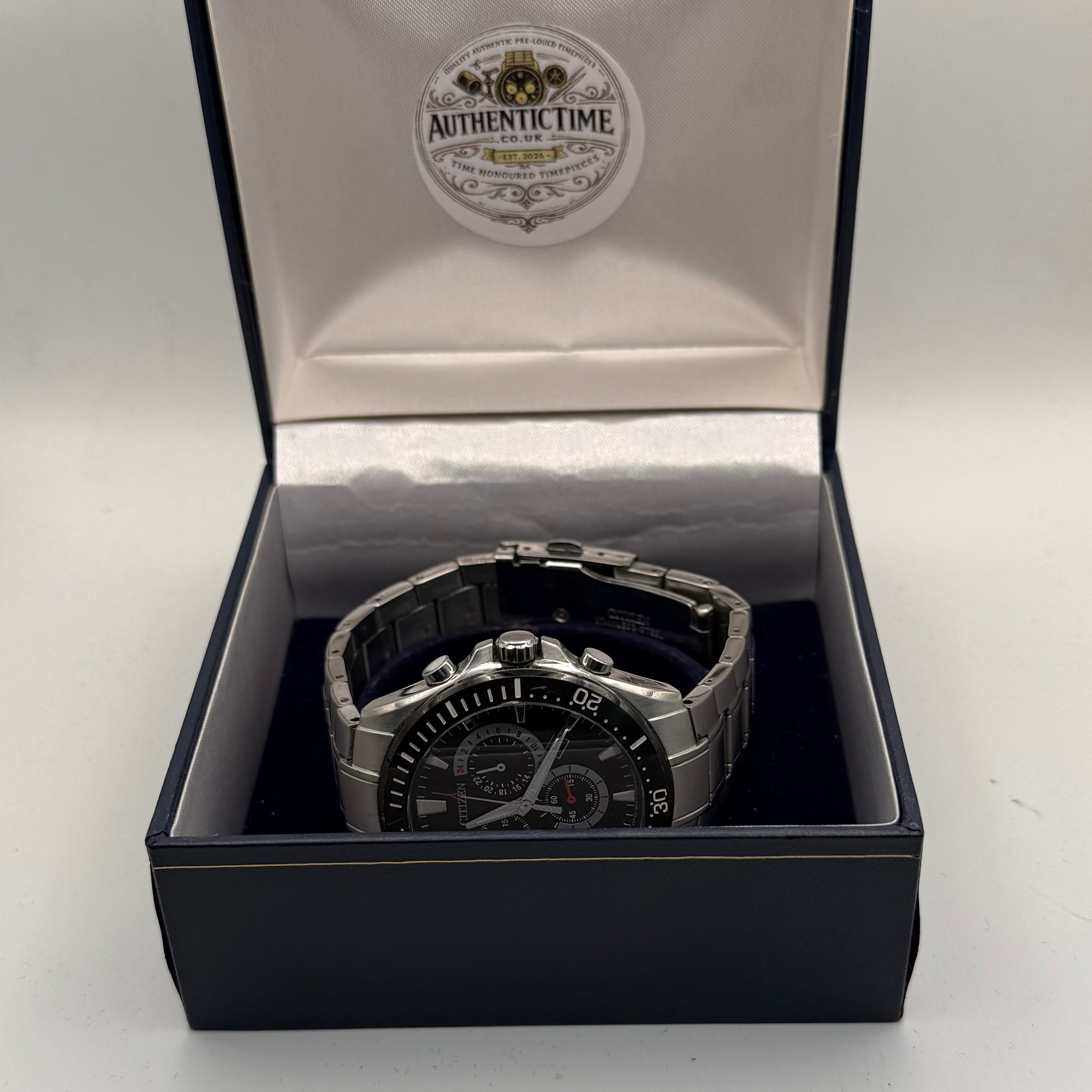 Citizen Eco-Drive Chronograph GN-4W-S Stainless Steel Diver Style Watch – Black dial- £130.00