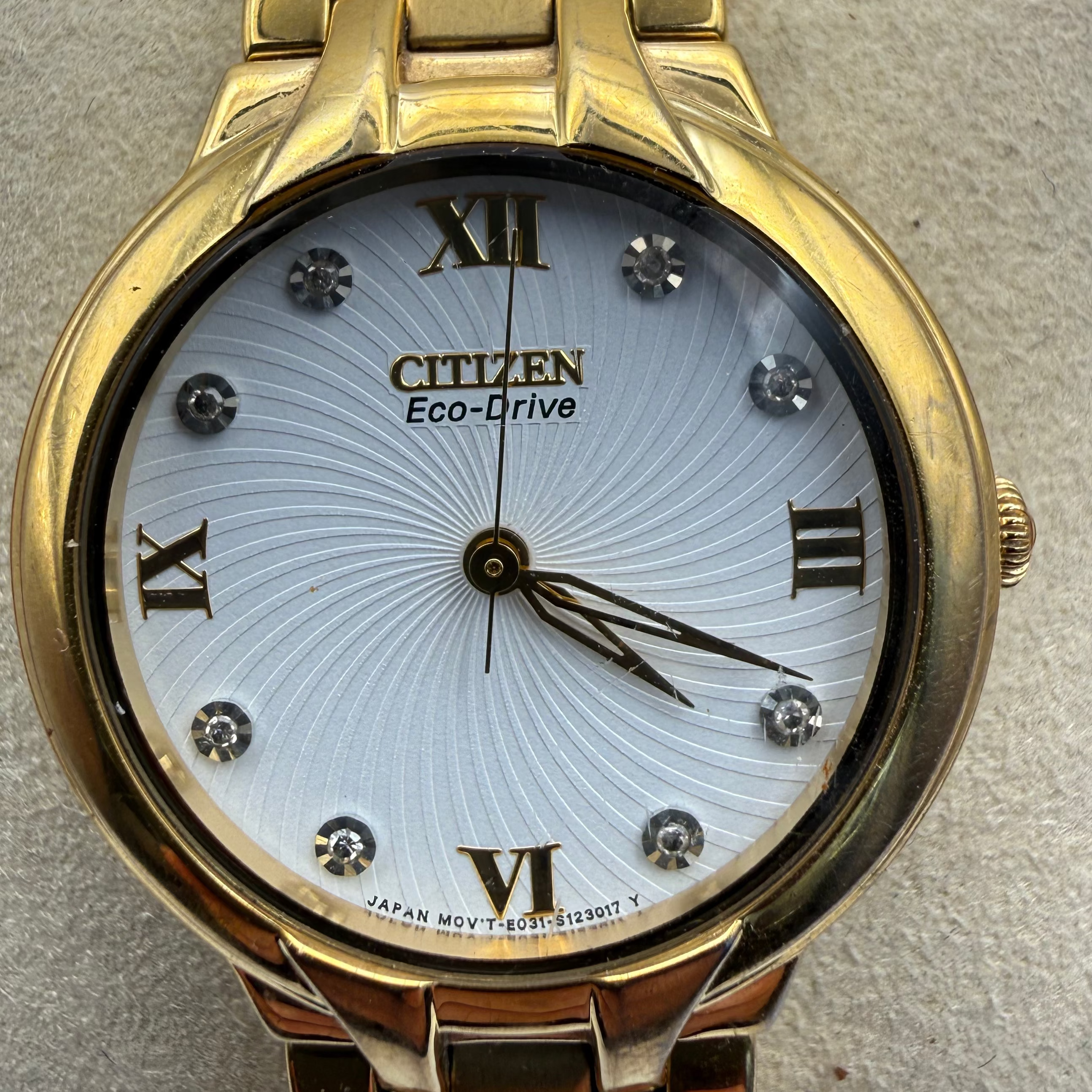 Citizen Eco-Drive Ladies Gold Tone Crystal Dial Watch E031 (Fully Tested and Working)- £40.00