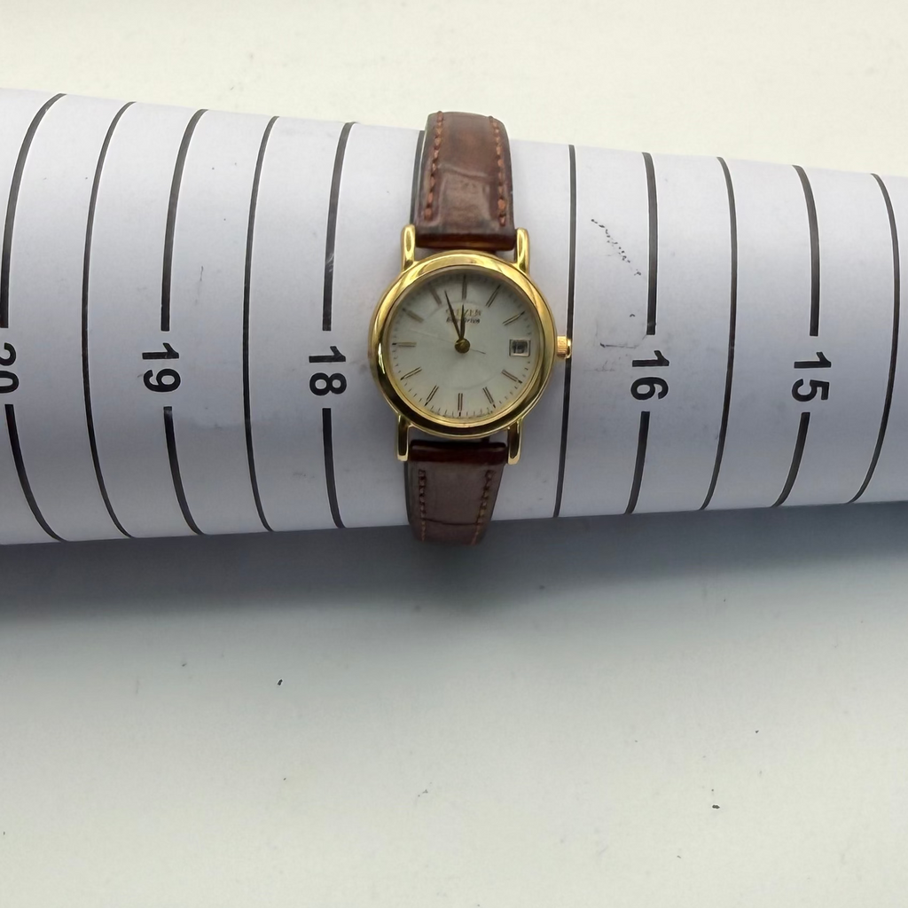 Citizen Eco-Drive Ladies Gold Tone Date Watch White Dial Leather Strap (Fully Tested and Working)- £40.00