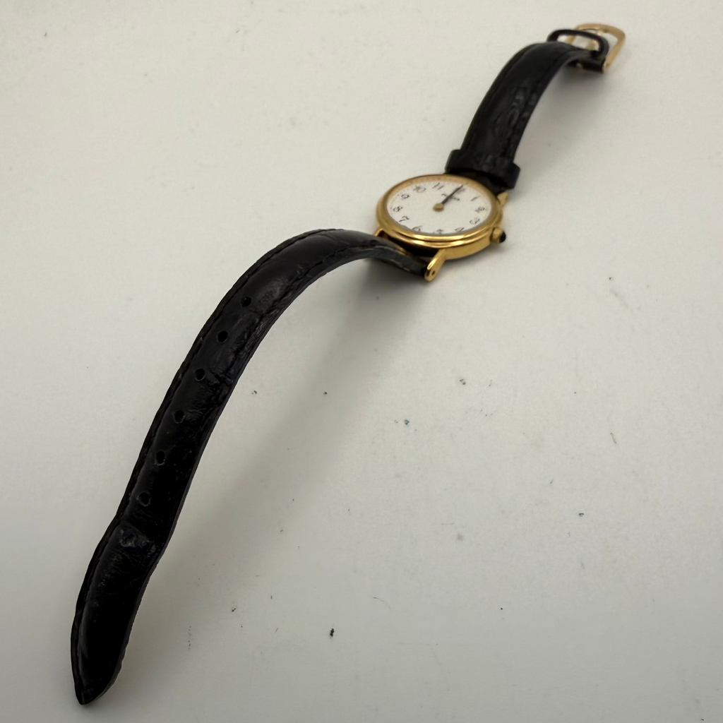 Pulsar Ladies Gold Tone Quartz Watch White Dial Black Leather Strap (Fully Tested and Working)- £25.00
