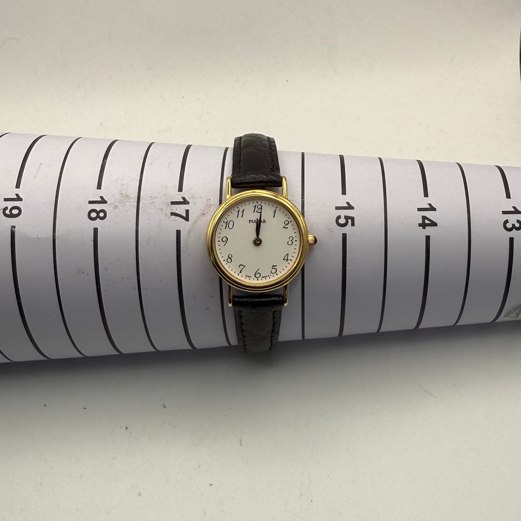 Pulsar Ladies Gold Tone Quartz Watch White Dial Black Leather Strap (Fully Tested and Working)- £25.00