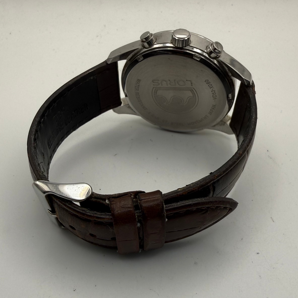 Lorus Chronograph 100m Men’s Watch | Cream Dial | 45mm Case | Leather Strap | Full Set- £70.00