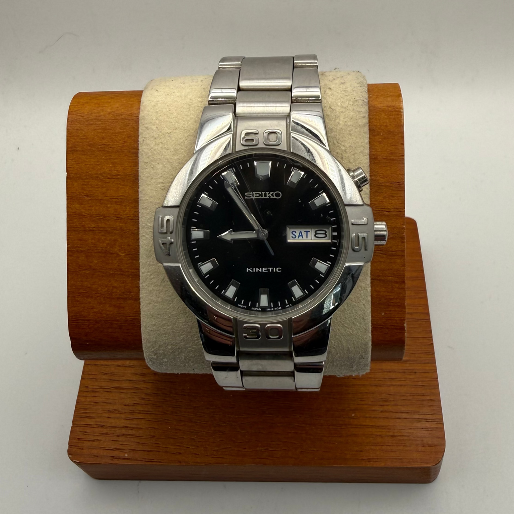Seiko Kinetic Day-Date Black Dial Stainless Steel Watch | Fully Tested & Working- £50.00