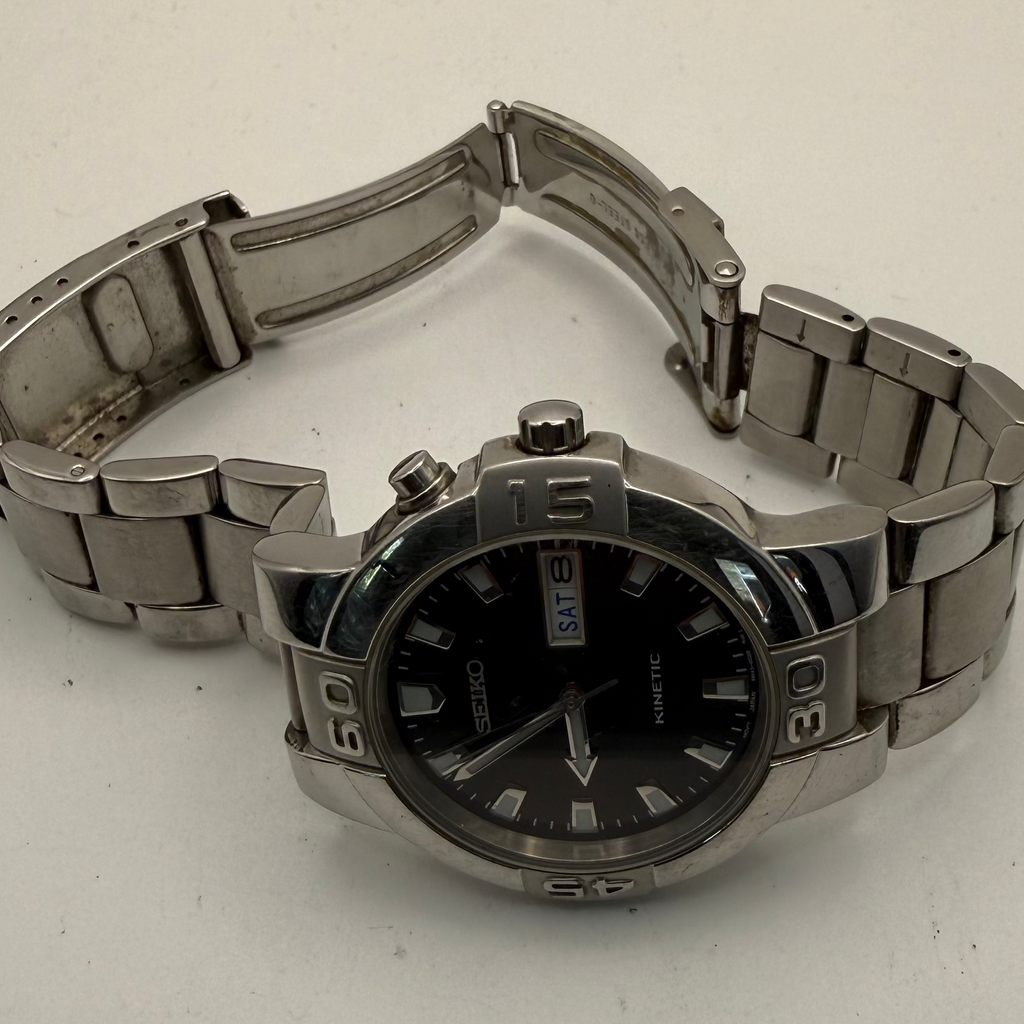 Seiko Kinetic Day-Date Black Dial Stainless Steel Watch | Fully Tested & Working- £50.00