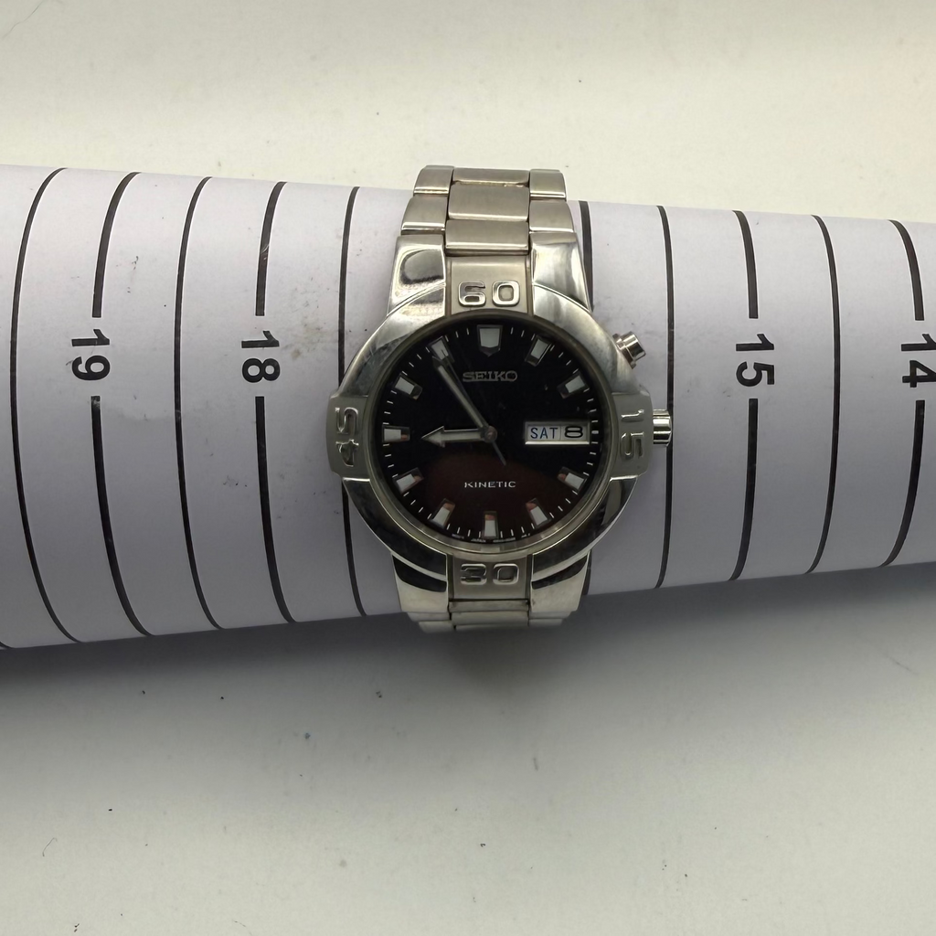 Seiko Kinetic Day-Date Black Dial Stainless Steel Watch | Fully Tested & Working- £50.00