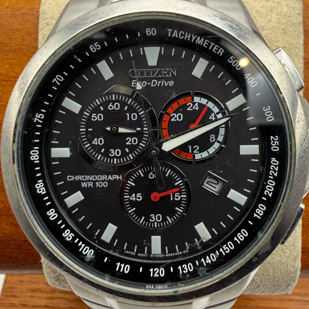 Citizen Eco-Drive Chronograph H500 Stainless Steel Watch 45mm (Pre-Owned) – Fully Tested & Working- £80.00