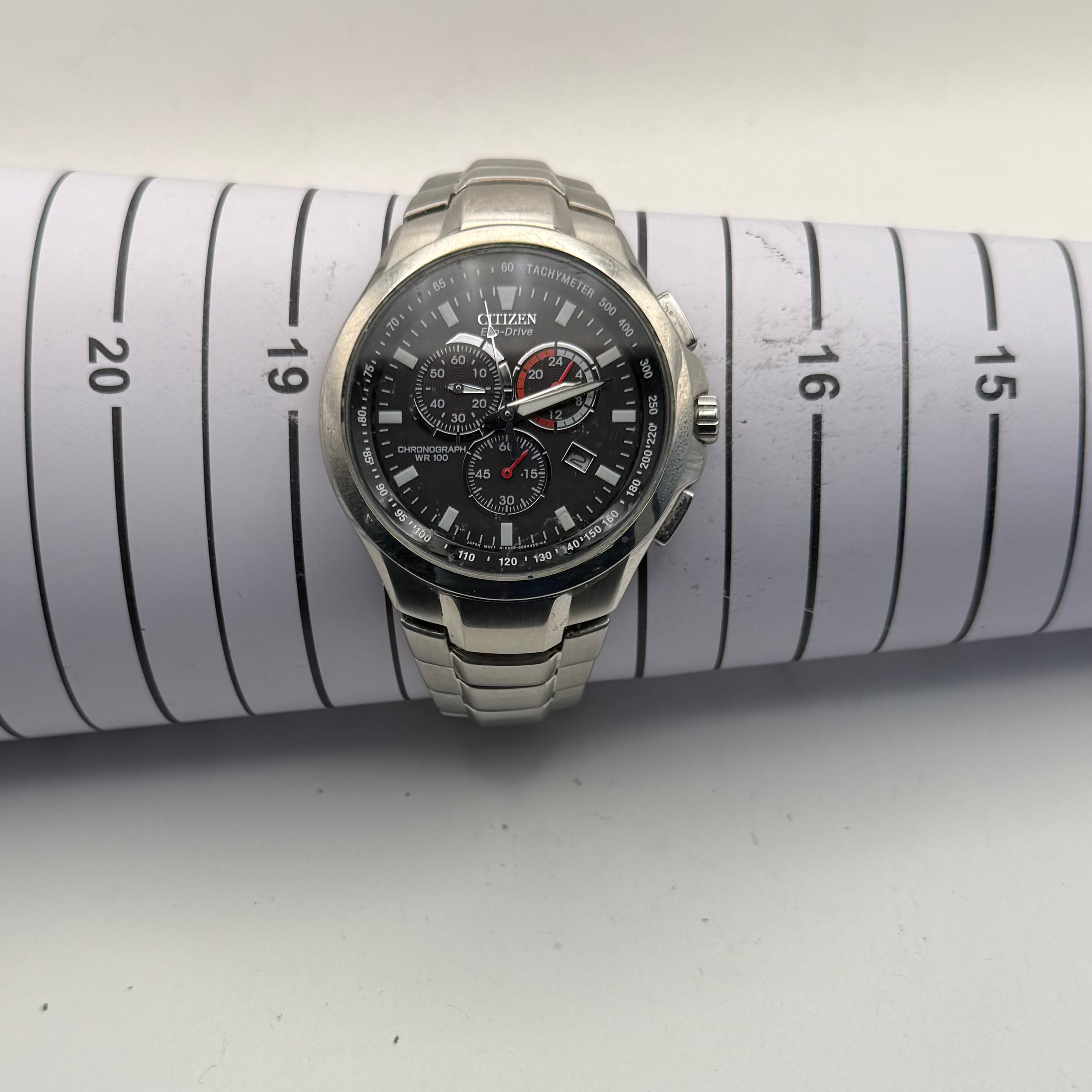 Citizen Eco-Drive Chronograph H500 Stainless Steel Watch 45mm (Pre-Owned) – Fully Tested & Working- £80.00