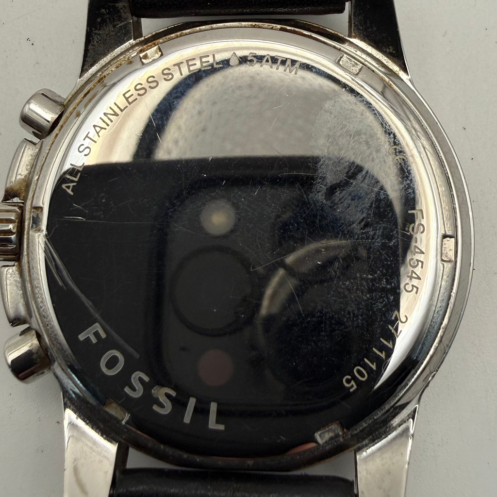 Fossil Chronograph Leather Strap Watch 48.5mm Black Dial Two-Tone – Pre Loved- £70.00