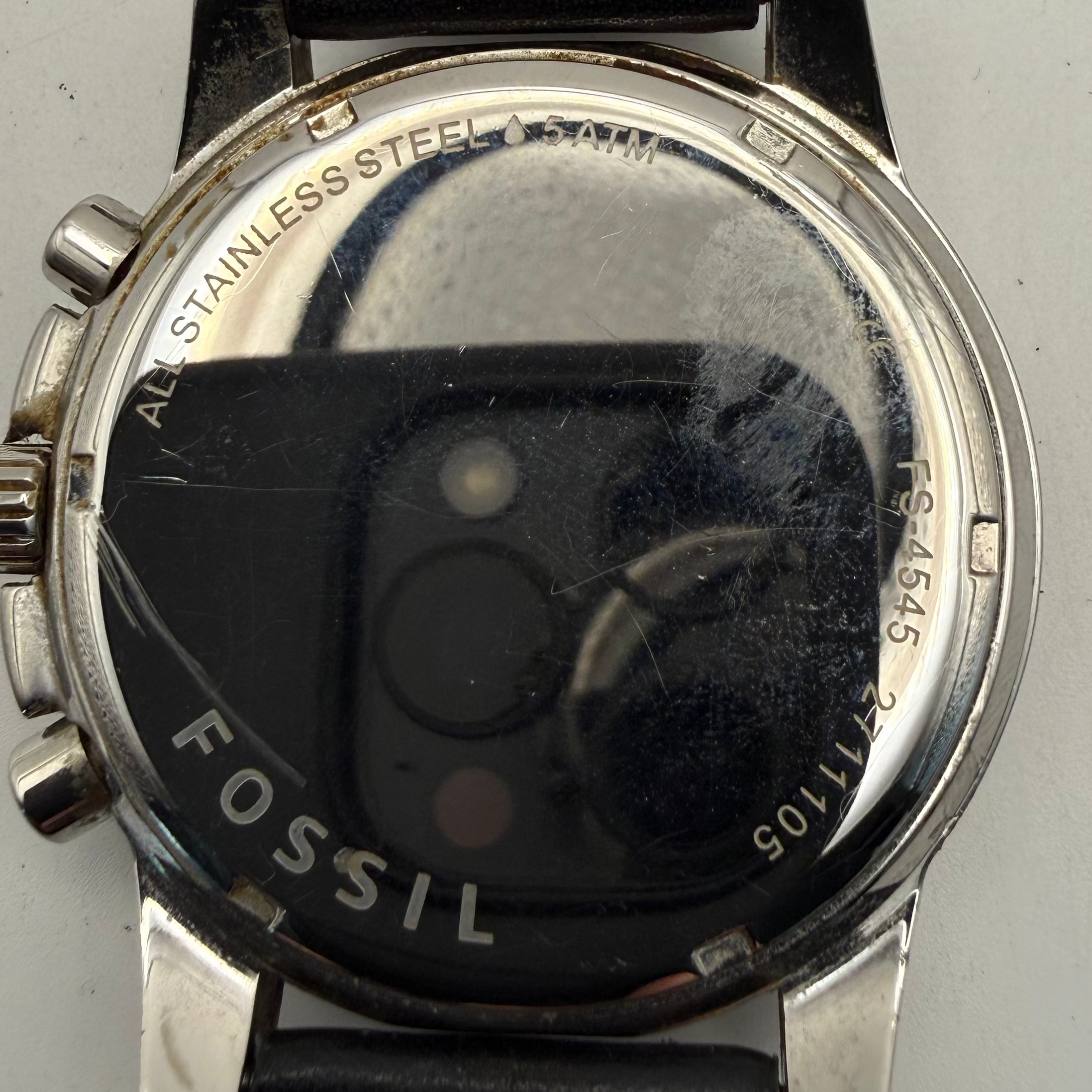 Fossil Chronograph Leather Strap Watch 48.5mm Black Dial Two-Tone – Pre Loved- £70.00