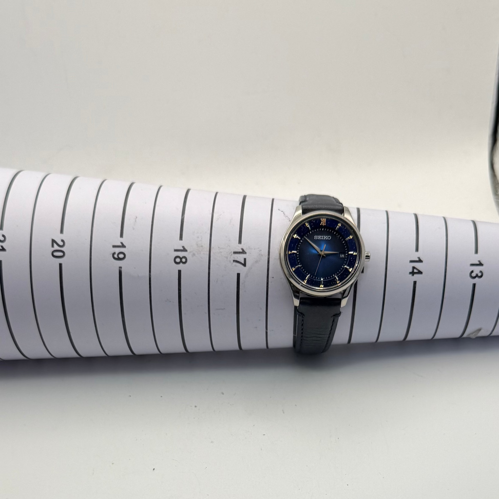 Seiko Limited Edition Blue Dial Solar Watch Date Steel Case Leather Strap (Fully Tested and Working)- £90.00