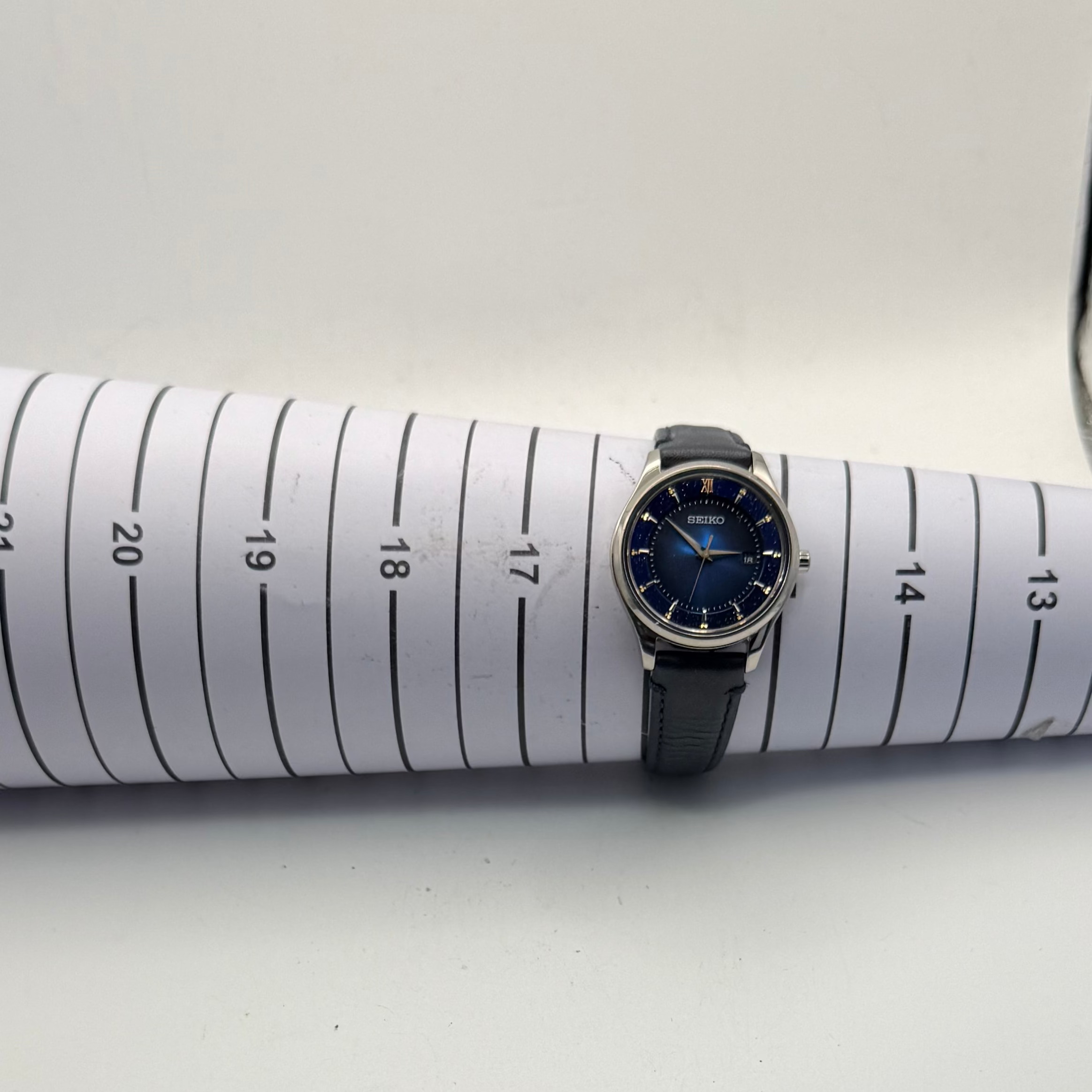 Seiko Limited Edition Blue Dial Solar Watch Date Steel Case Leather Strap (Fully Tested and Working)- £90.00