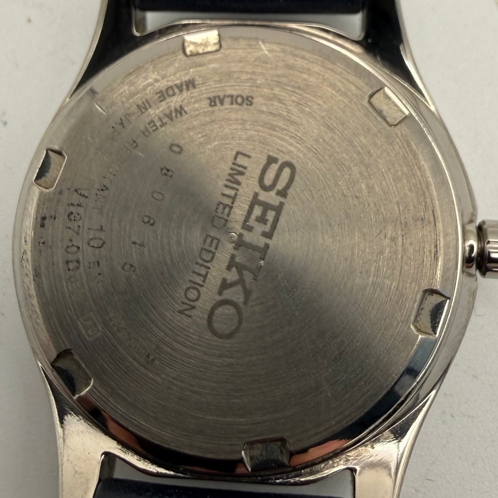 Seiko Limited Edition Blue Dial Solar Watch Date Steel Case Leather Strap (Fully Tested and Working)- £90.00