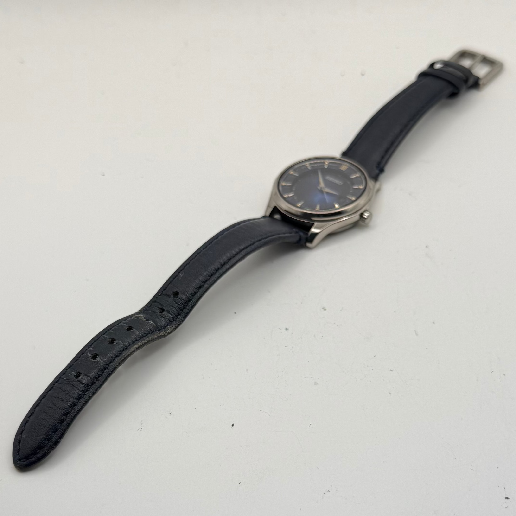 Seiko Limited Edition Blue Dial Solar Watch Date Steel Case Leather Strap (Fully Tested and Working)- £90.00