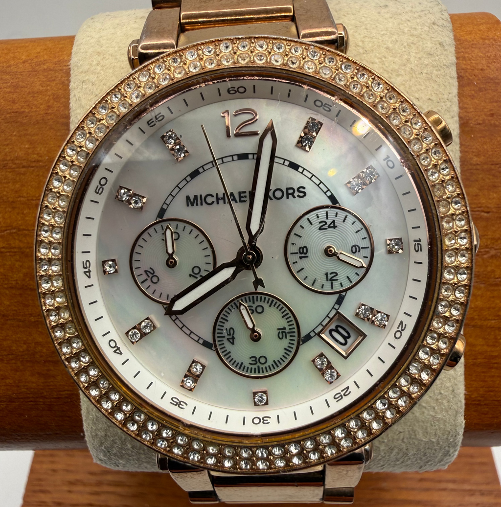 Michael Kors MK5491 Rose Gold Chronograph Crystal Bezel Watch Bracelet (Fully Tested and Working)- £40.00