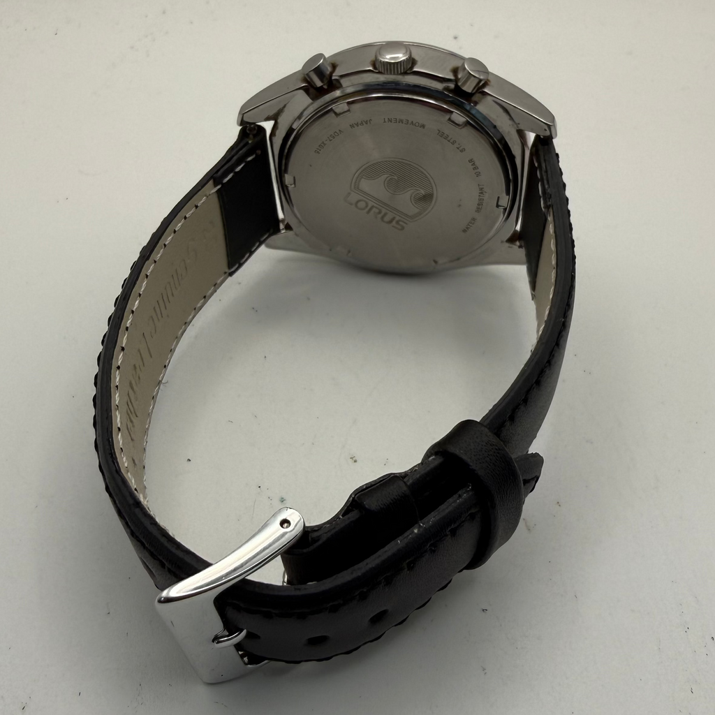 Lorus VD57-X016 Chronograph 100m Black Dial Watch Date New Leather Strap- £70.00