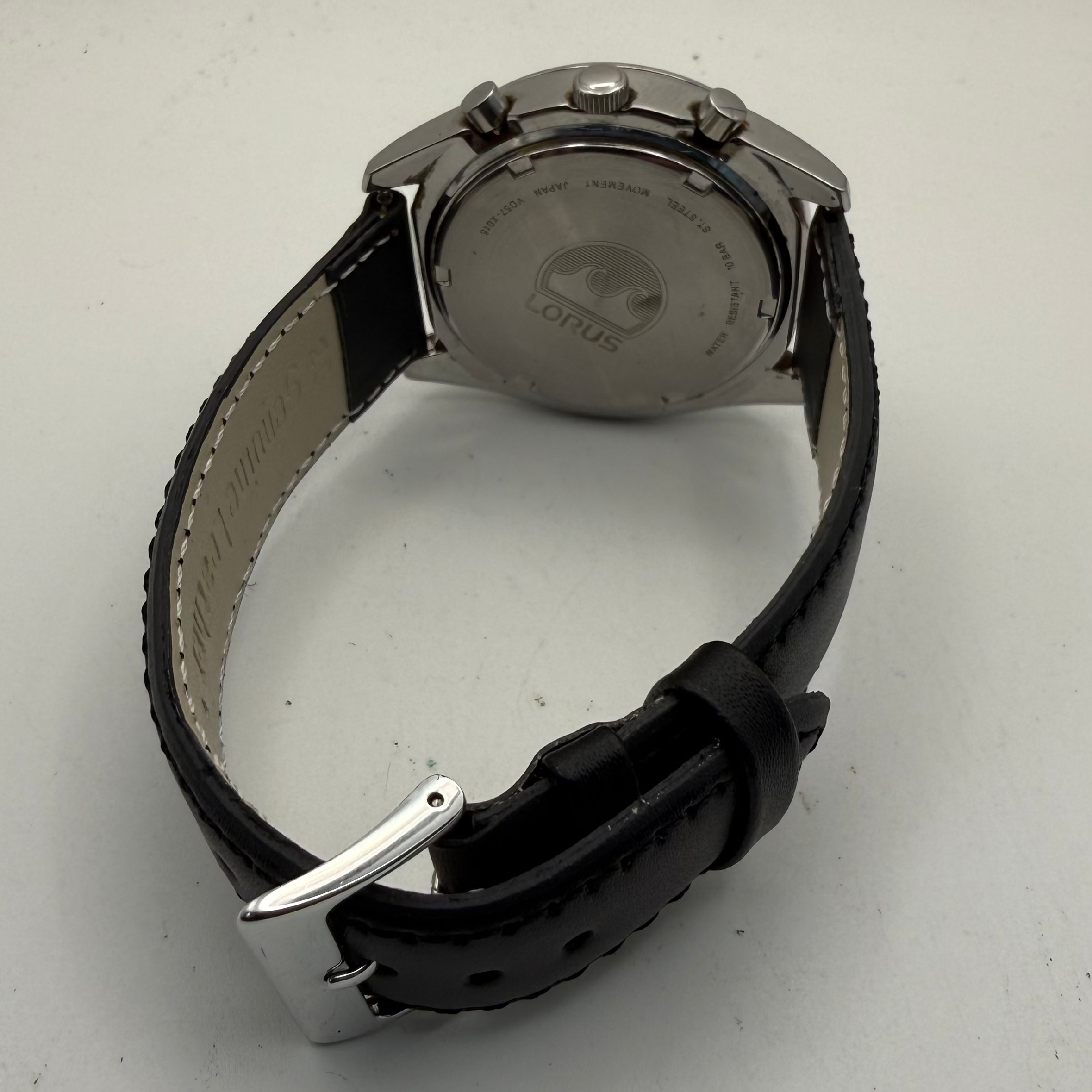 Lorus VD57-X016 Chronograph 100m Black Dial Watch Date New Leather Strap- £70.00