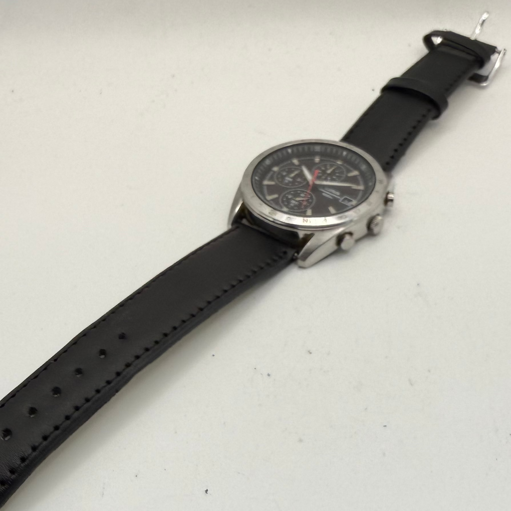 Lorus VD57-X016 Chronograph 100m Black Dial Watch Date New Leather Strap- £70.00