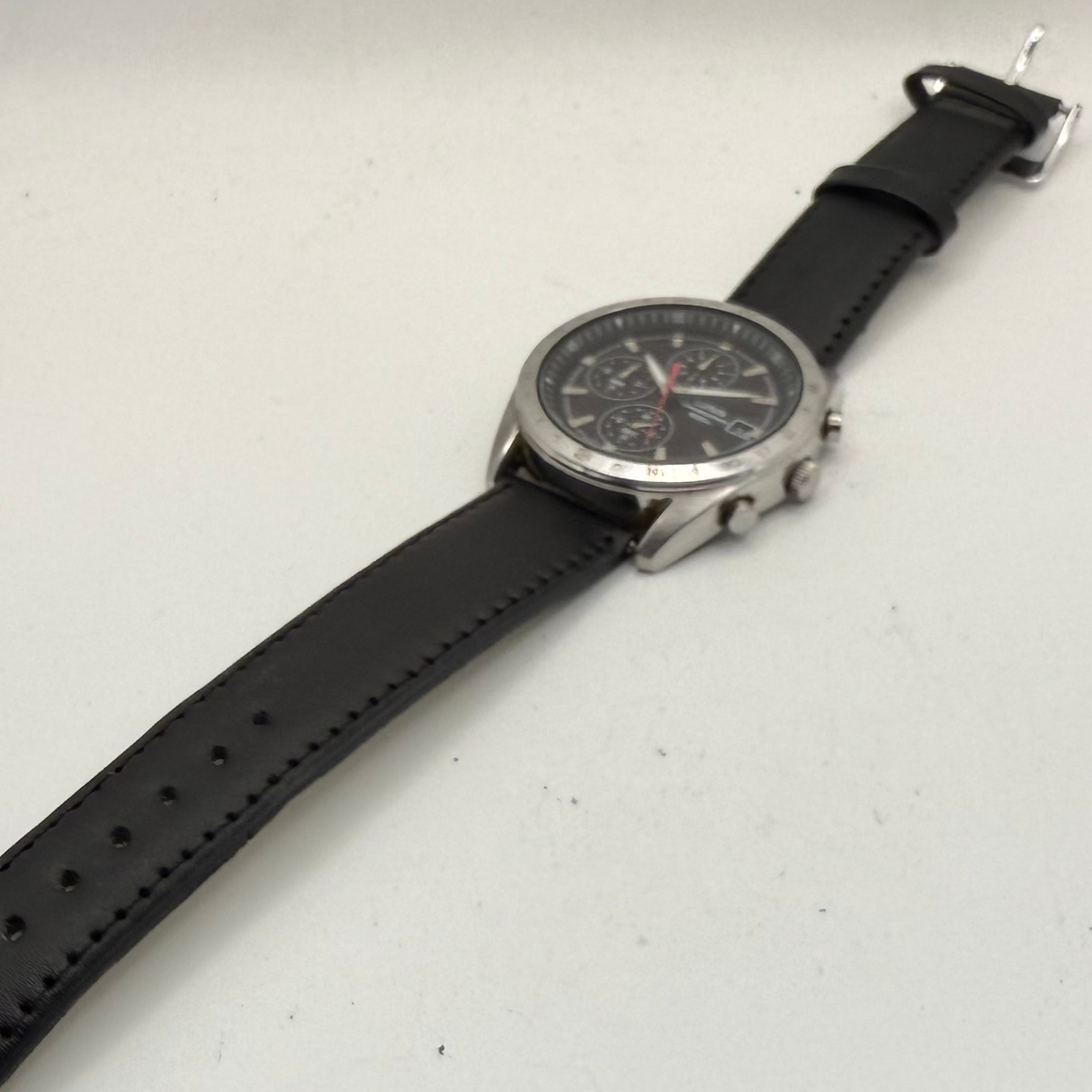 Lorus VD57-X016 Chronograph 100m Black Dial Watch Date New Leather Strap- £70.00
