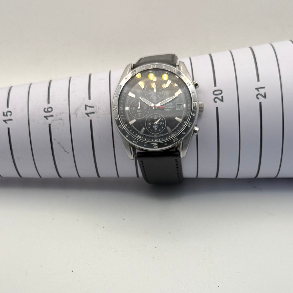 Lorus VD57-X016 Chronograph 100m Black Dial Watch Date New Leather Strap- £70.00