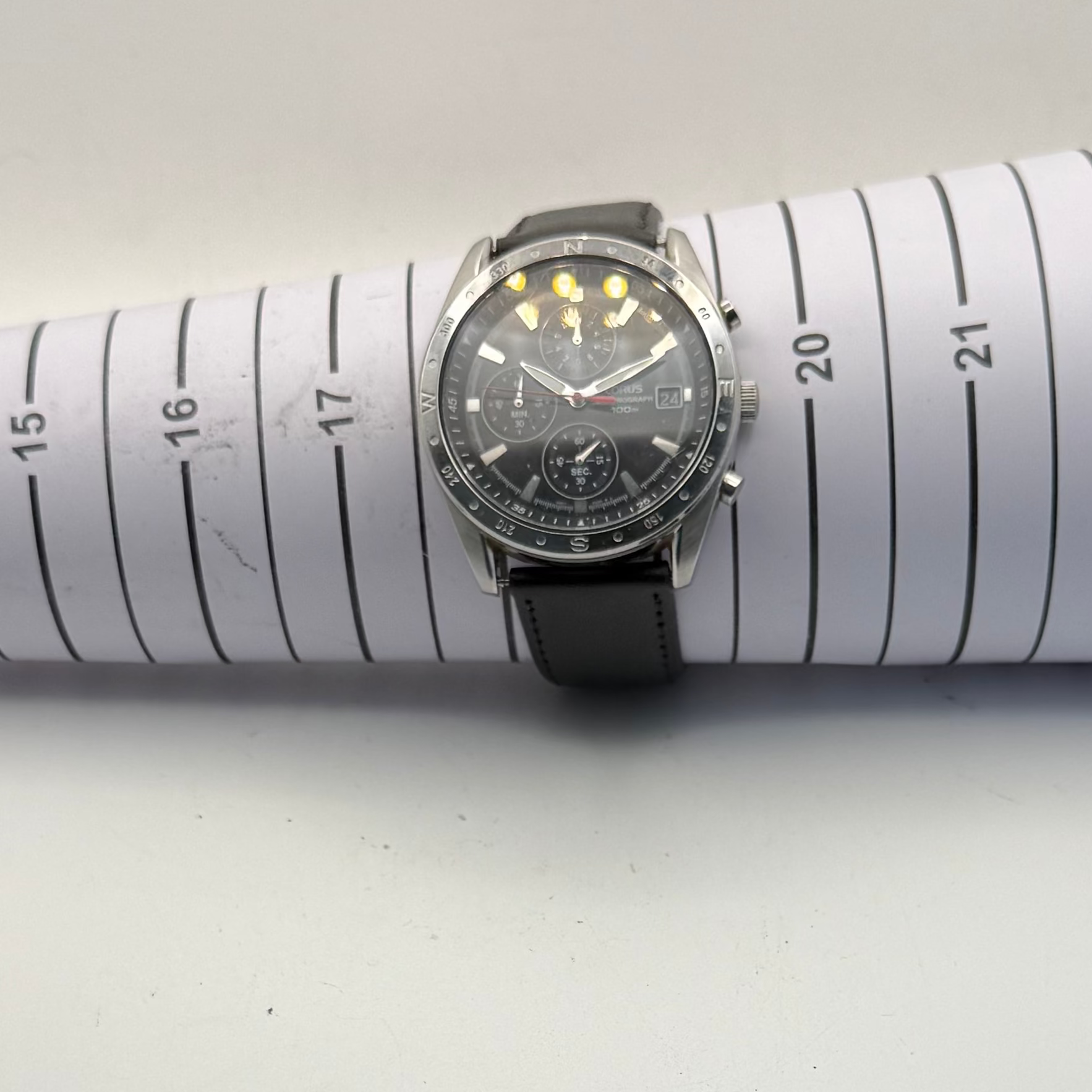 Lorus VD57-X016 Chronograph 100m Black Dial Watch Date New Leather Strap- £70.00