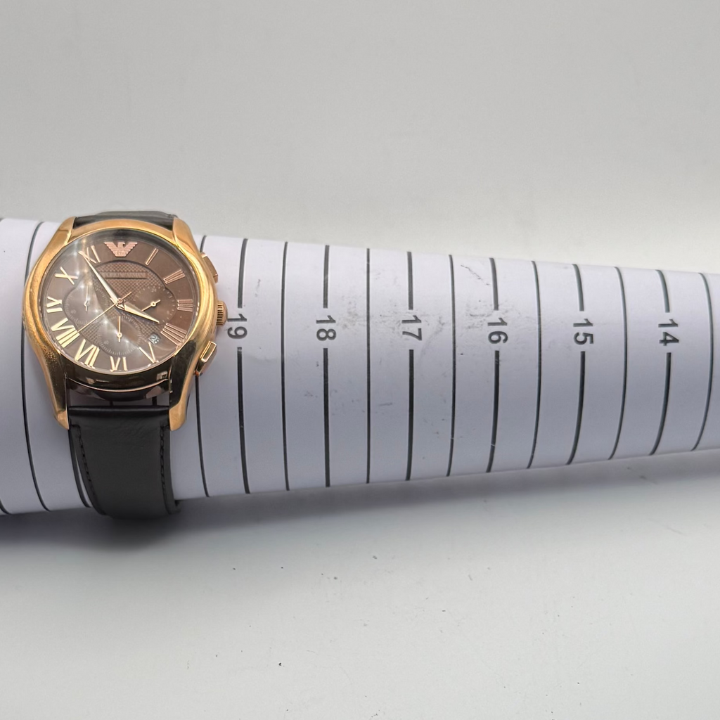Emporio Armani AR-1701 Chronograph Rose Gold Brown Dial 47mm Leather Watch + Box- £90.00