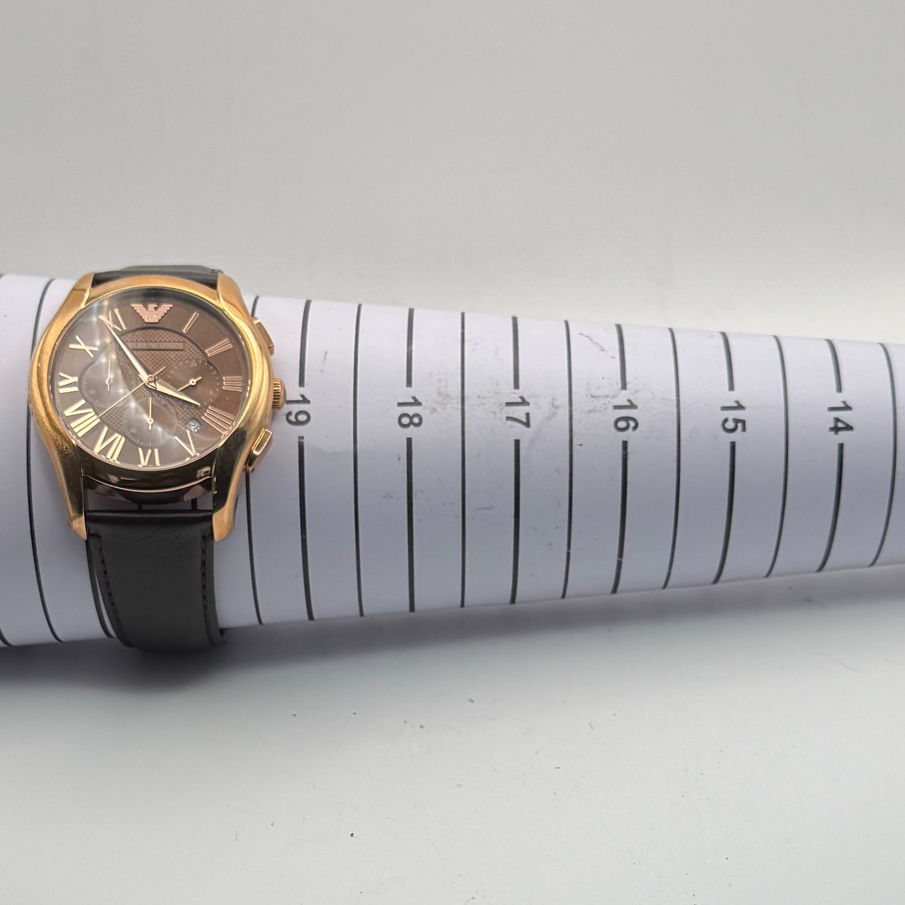 Emporio Armani AR-1701 Chronograph Rose Gold Brown Dial 47mm Leather Watch + Box- £90.00