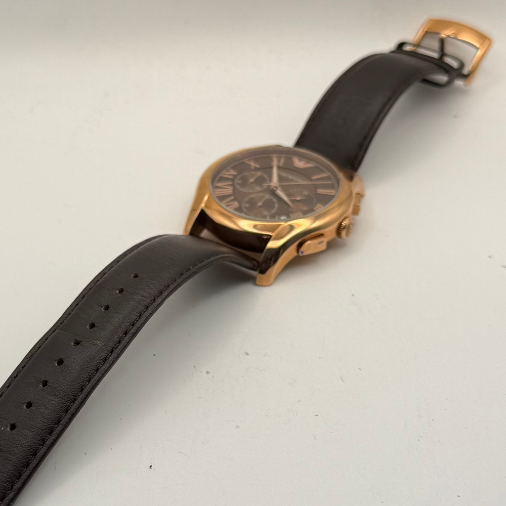 Emporio Armani AR-1701 Chronograph Rose Gold Brown Dial 47mm Leather Watch + Box- £90.00
