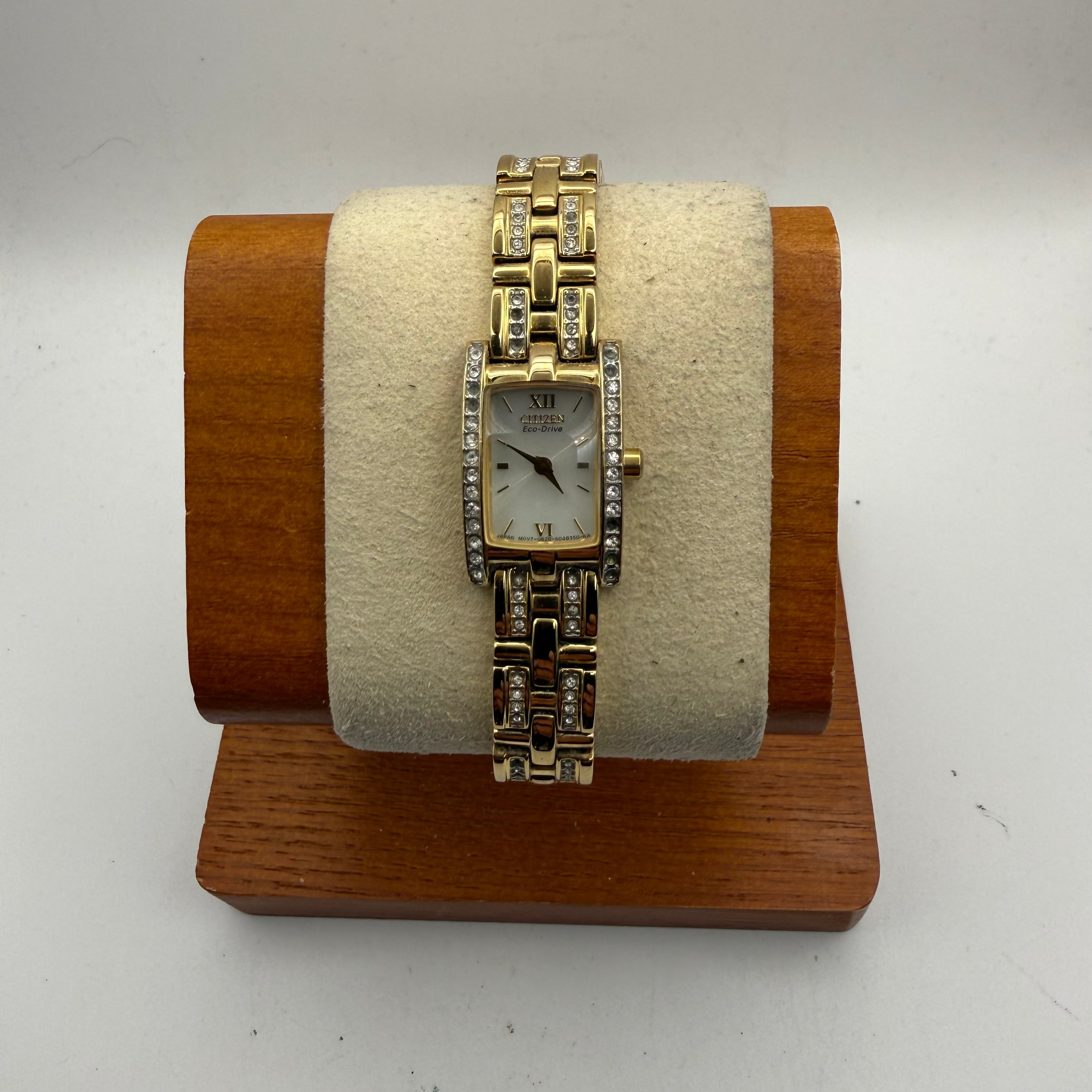 Citizen Eco-Drive Ladies Gold Tone Diamond Style Bracelet Watch 16mm 15cm FULLY TESTED AND WORKING- £40.00