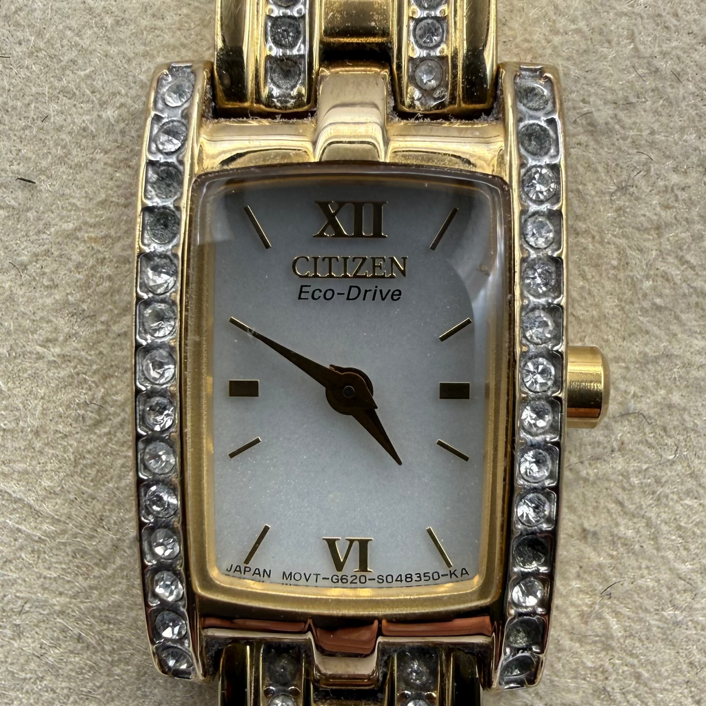 Citizen Eco-Drive Ladies Gold Tone Diamond Style Bracelet Watch 16mm 15cm FULLY TESTED AND WORKING- £40.00