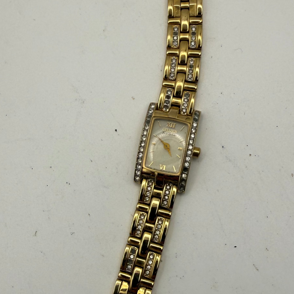 Citizen Eco-Drive Ladies Gold Tone Diamond Style Bracelet Watch 16mm 15cm FULLY TESTED AND WORKING- £40.00