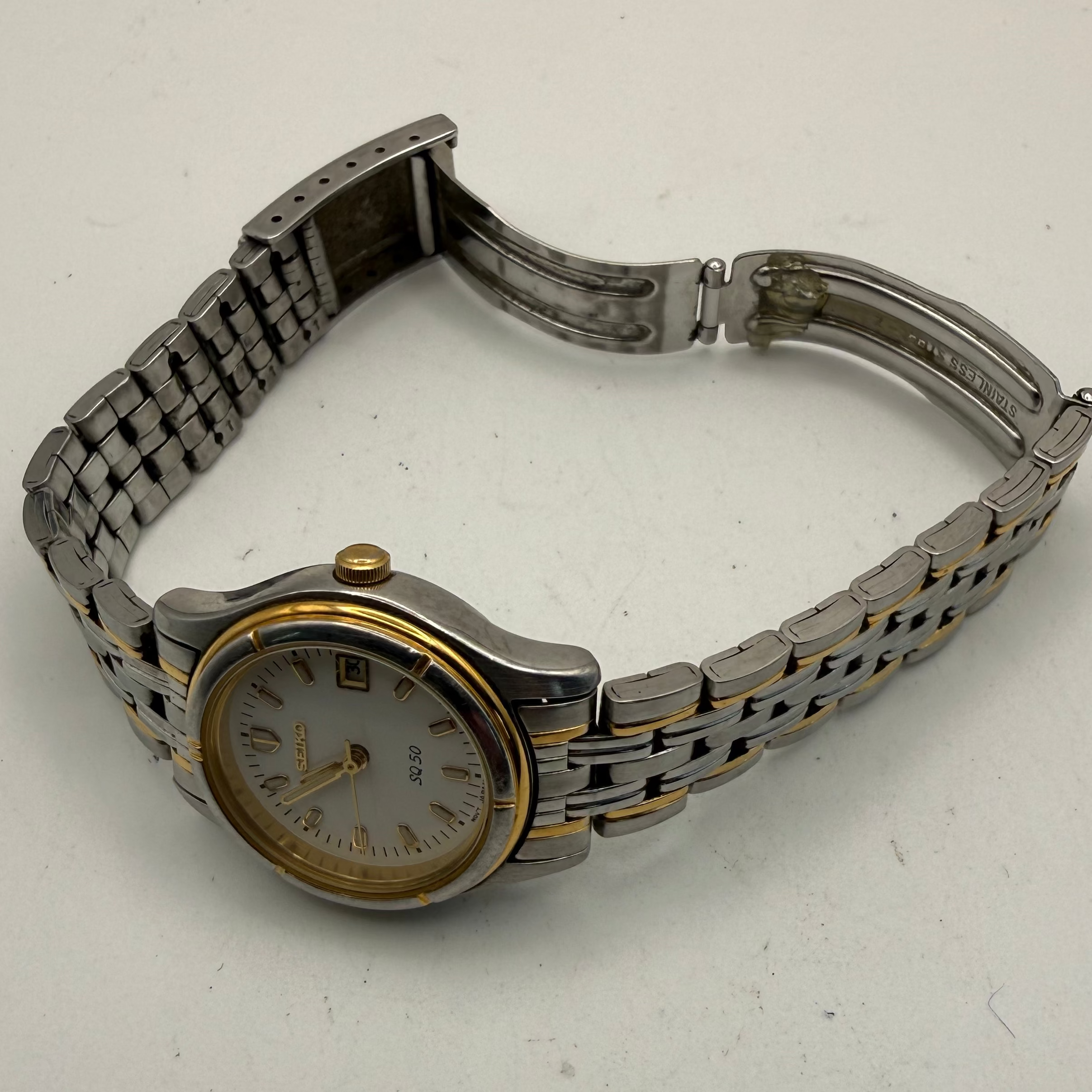 Seiko SQ50 Two Tone Ladies Bracelet Watch Date 27.5mm 15cm FULLY TESTED AND WORKING- £75.00