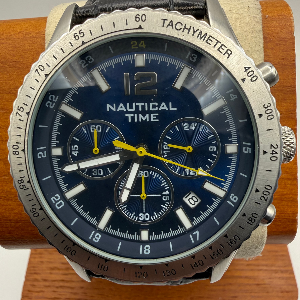 Nautical Time Chronograph Quartz 47.5mm Blue Dial Men’s Watch (Fully Tested and Working)- £70.00