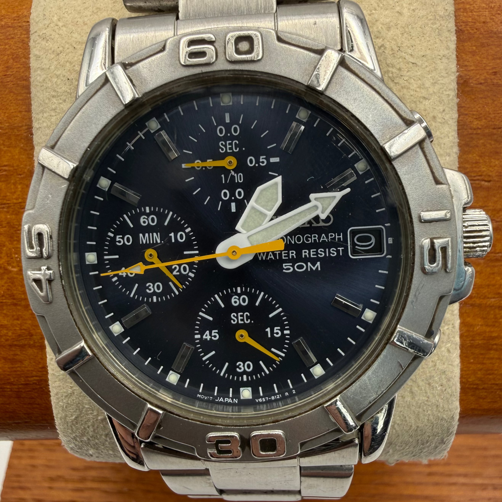 Seiko V657-8120 Chronograph Blue Dial 50M – June 2001 Manufacture – Fully Serviced- £170.00
