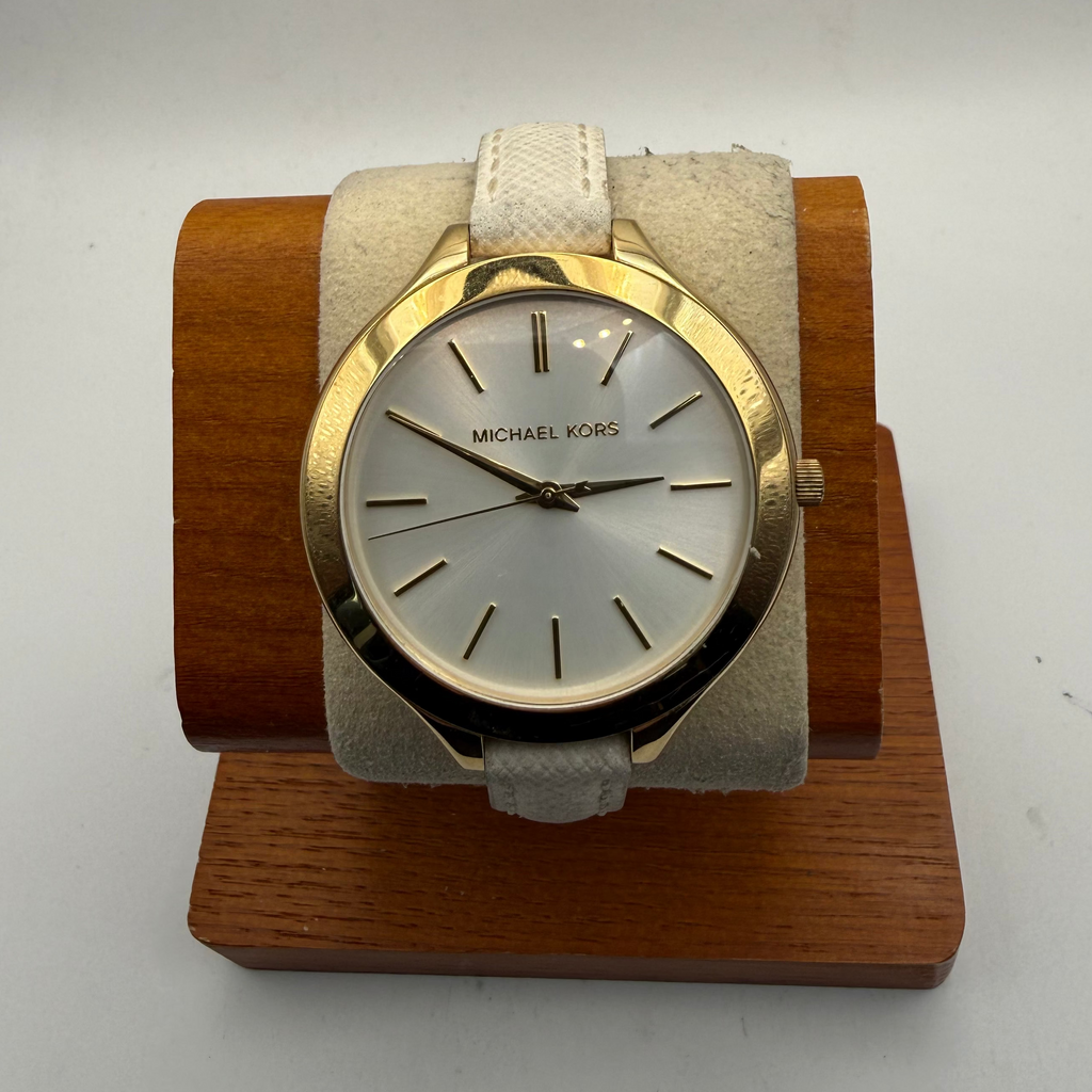Michael Kors MK-2273 Gold Tone Ladies Watch 38mm White Leather Strap (Fully Tested and Working)- £65.00
