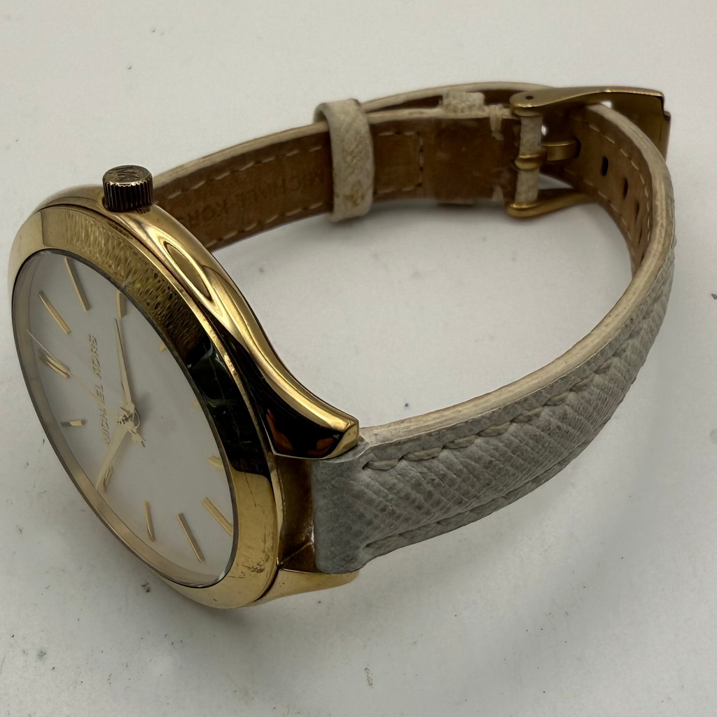 Michael Kors MK-2273 Gold Tone Ladies Watch 38mm White Leather Strap (Fully Tested and Working)- £65.00