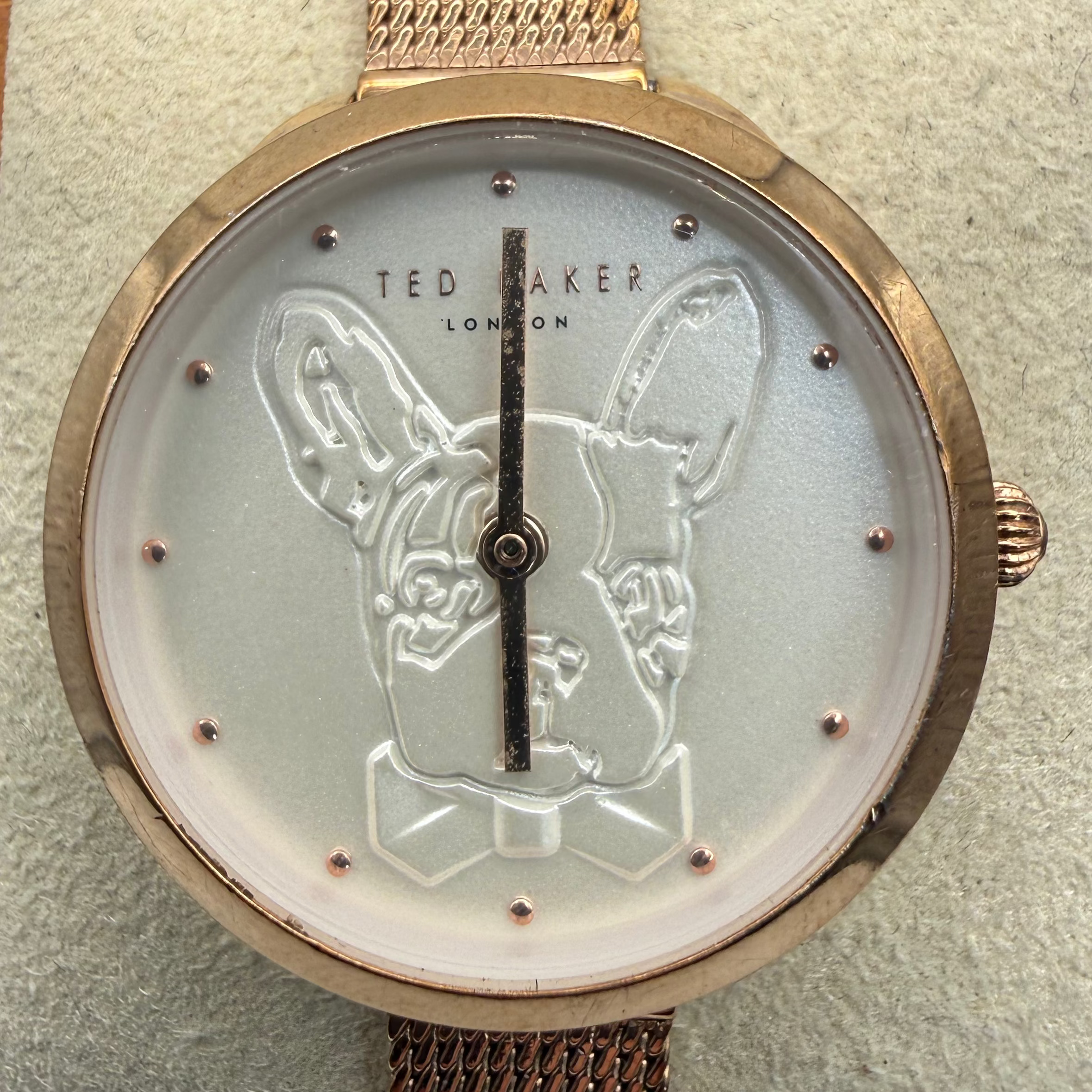 Ted Baker London French Bulldog Rose Gold Mesh Watch- £35.00