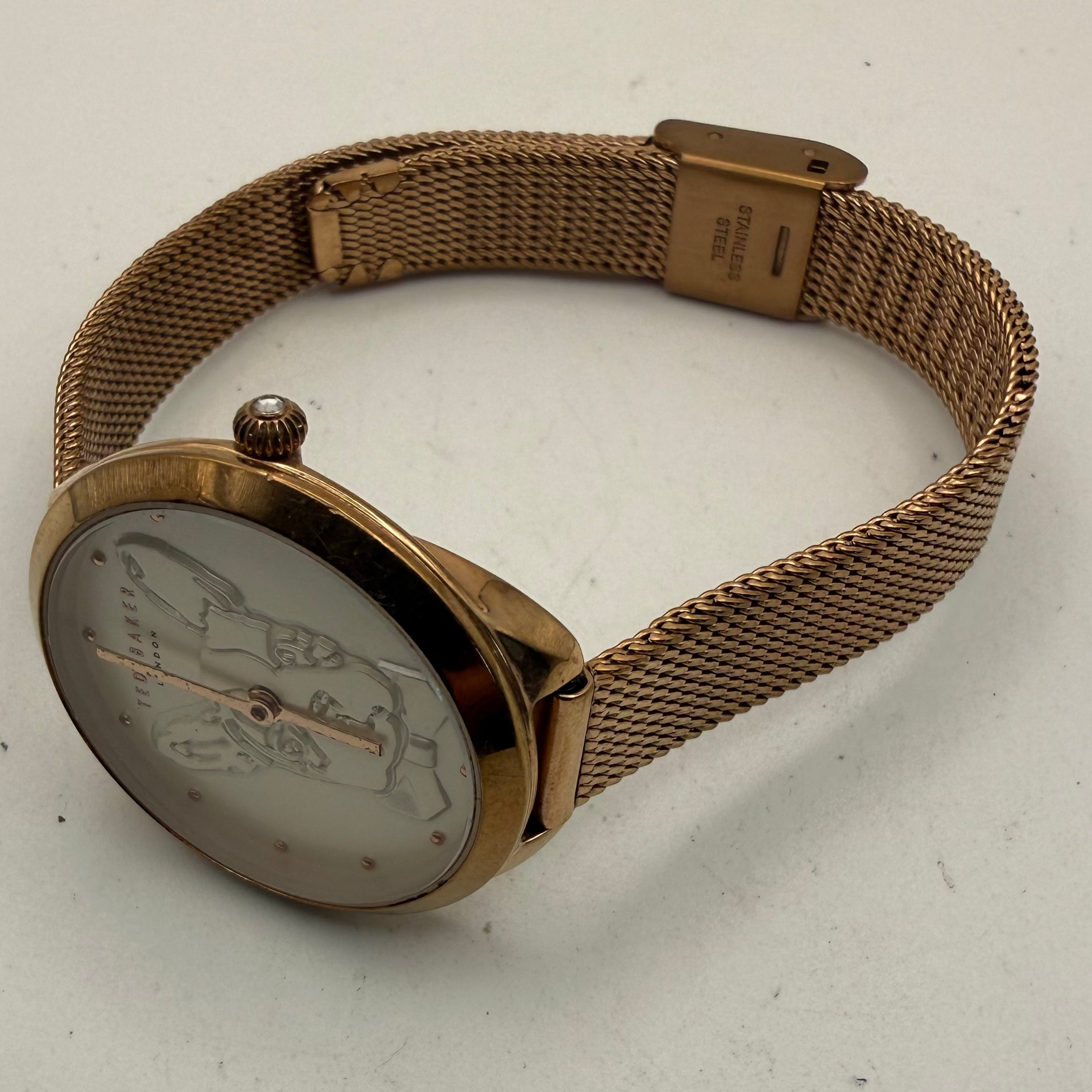 Ted Baker London French Bulldog Rose Gold Mesh Watch- £35.00