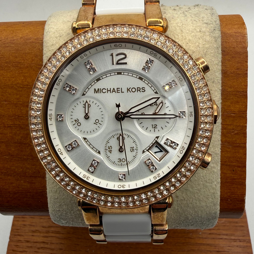 Michael Kors Rose Gold & White Chronograph Watch MK-5774- £35.00