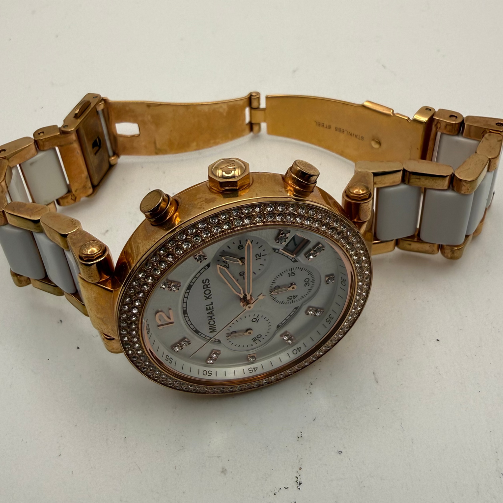 Michael Kors Rose Gold & White Chronograph Watch MK-5774- £35.00