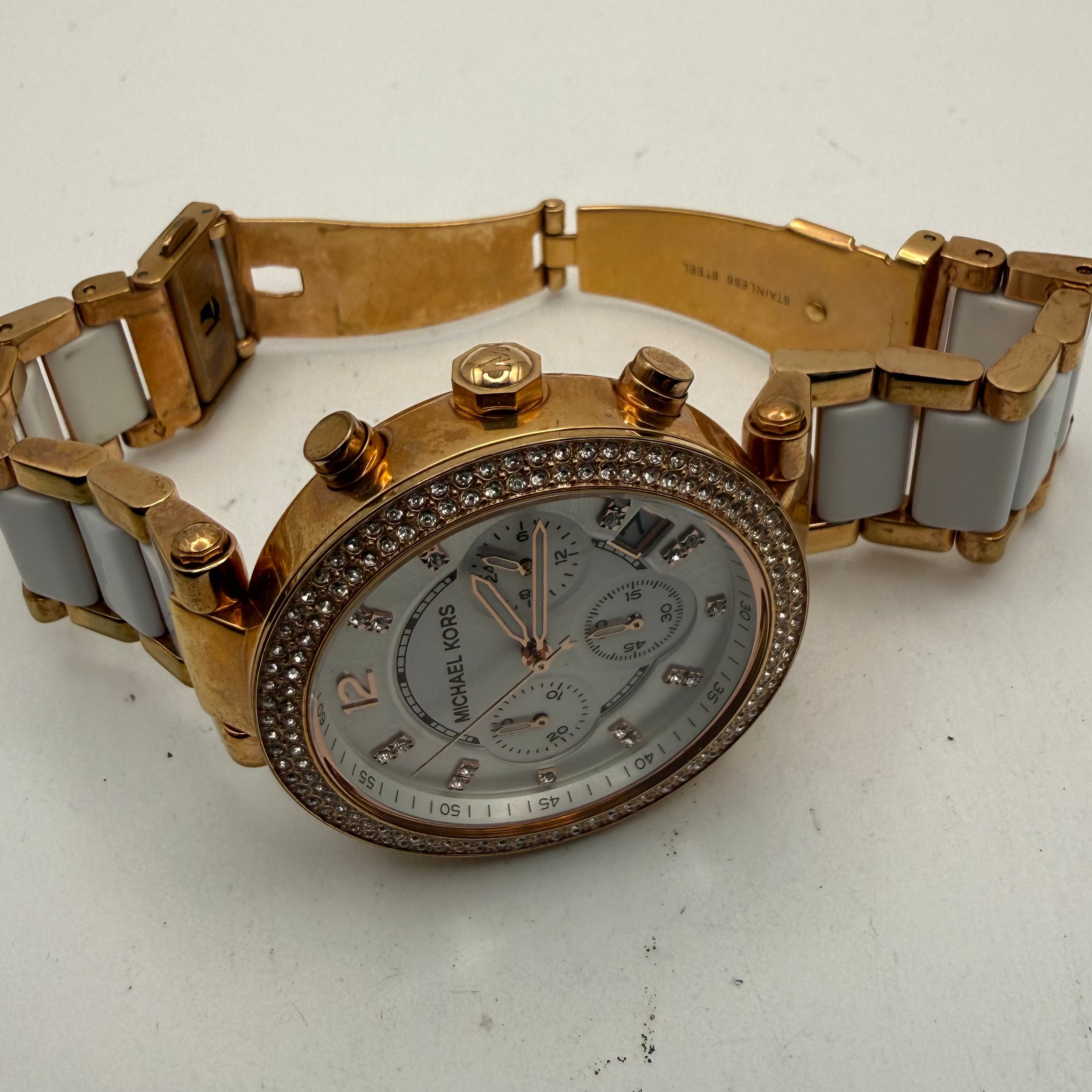 Michael Kors Rose Gold & White Chronograph Watch MK-5774- £35.00