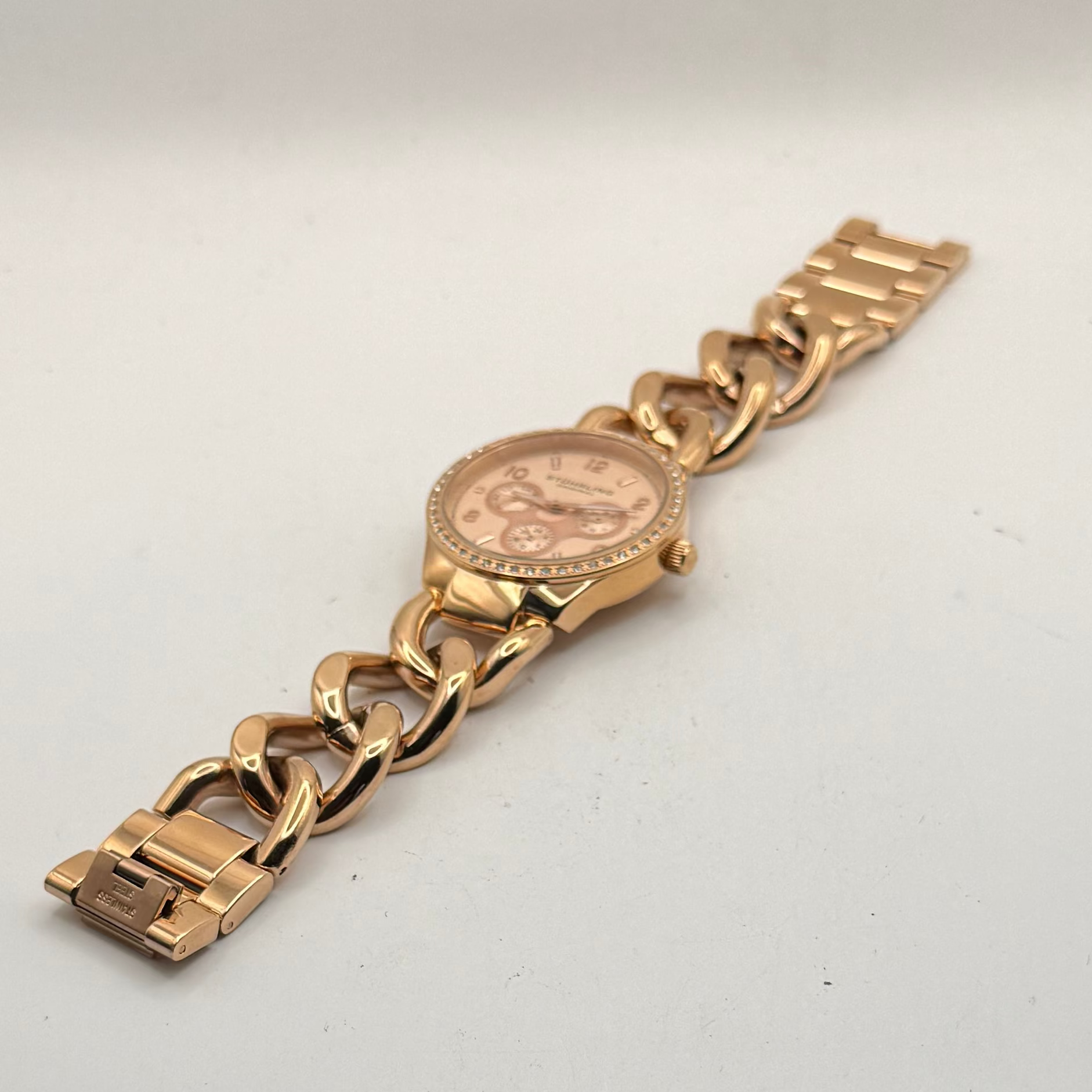 Stuhrling Original Ladies Rose Gold Crystal Set Chain Bracelet Watch – Full Set- £70.00