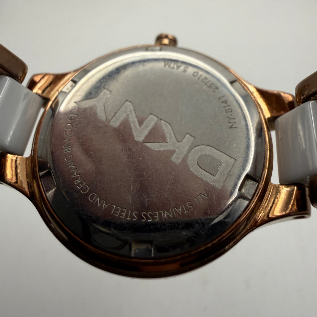 DKNY Ceramic Rose Gold & White Crystal Ladies Watch- £40.00