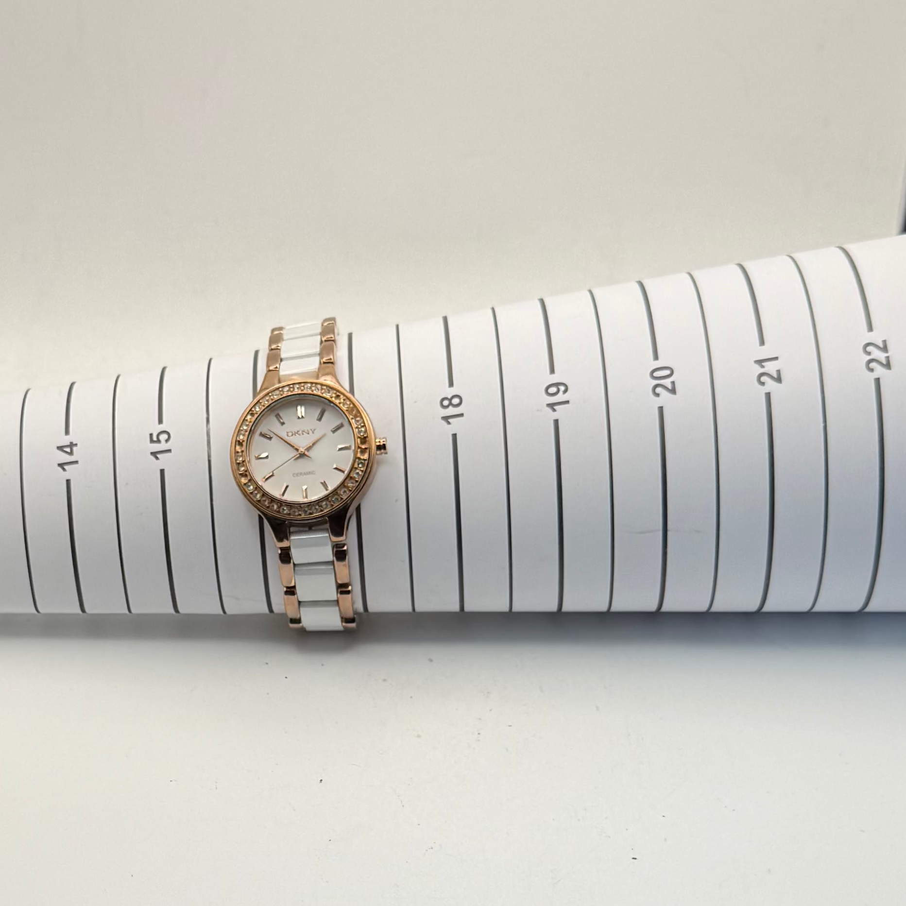 DKNY Ceramic Rose Gold & White Crystal Ladies Watch- £40.00