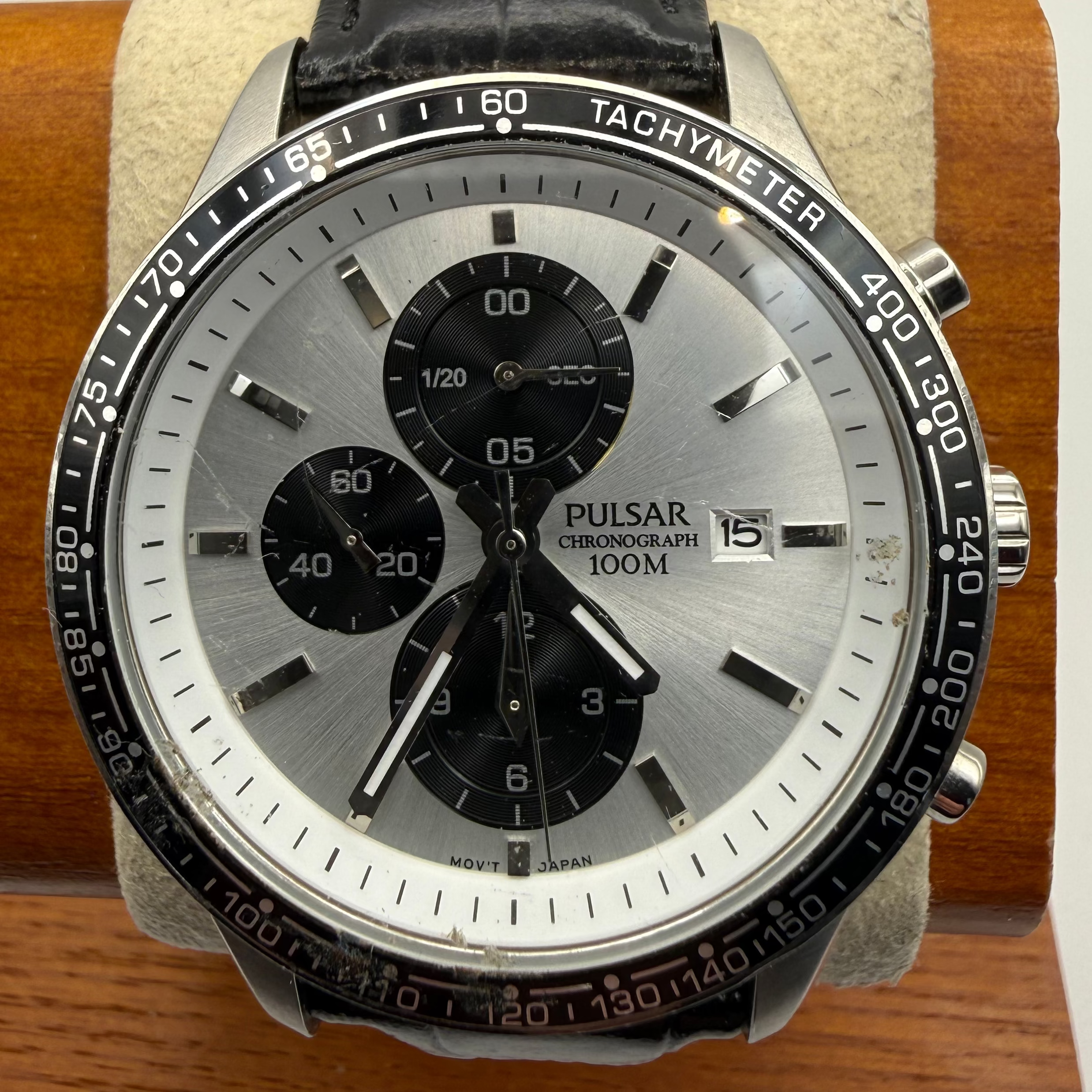 Pulsar Chronograph 100M Tachymeter Men's Watch – Silver Dial- £45.00