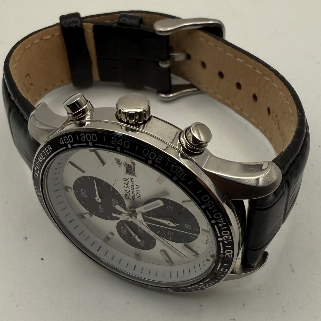 Pulsar Chronograph 100M Tachymeter Men's Watch – Silver Dial- £45.00