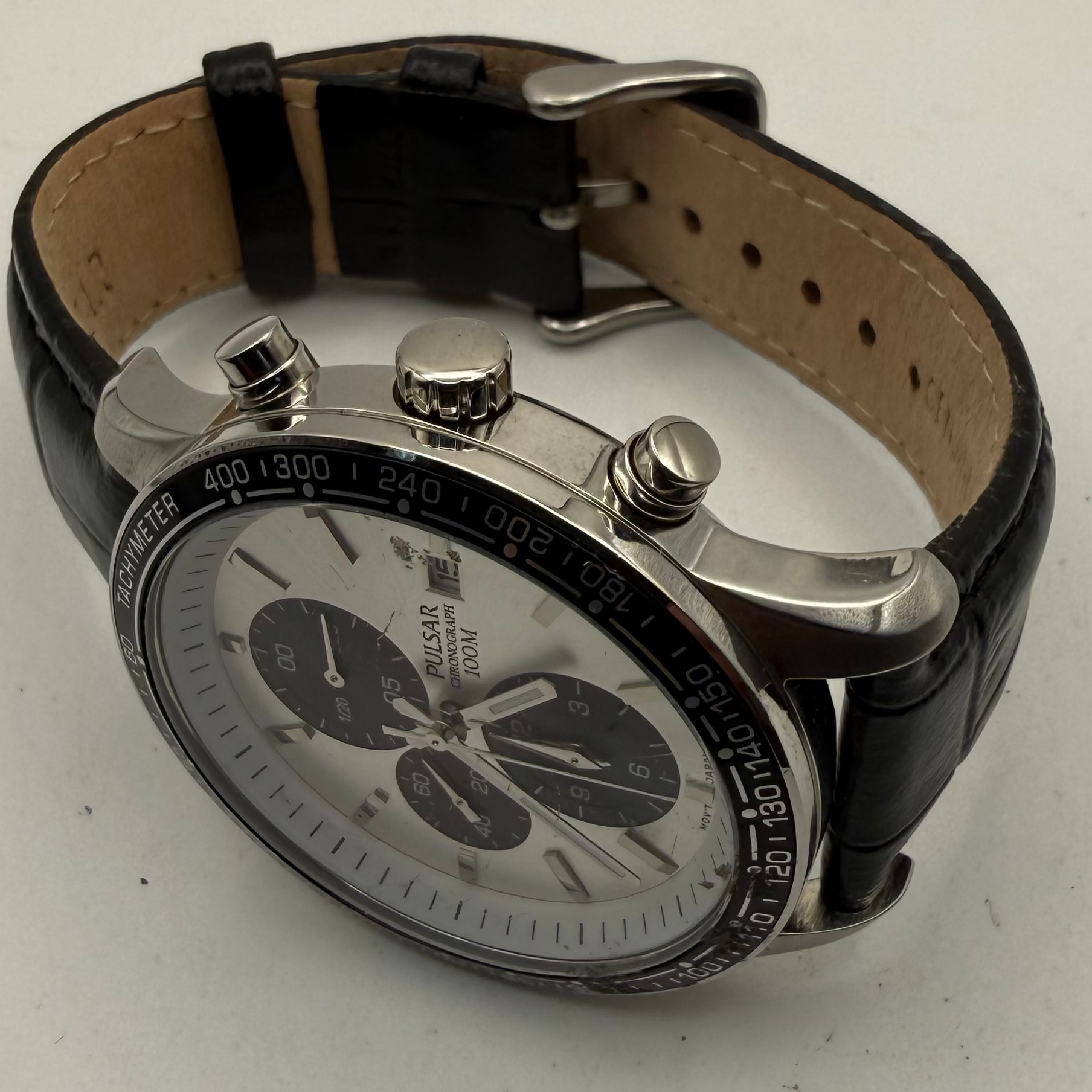 Pulsar Chronograph 100M Tachymeter Men's Watch – Silver Dial- £45.00