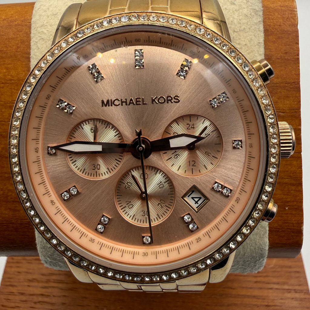Michael Kors Rose Gold Chronograph Crystal Bezel Ladies Watch MK-6343- £55.00