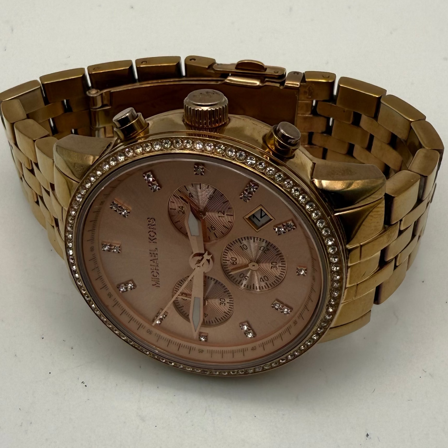 Michael Kors Rose Gold Chronograph Crystal Bezel Ladies Watch MK-6343- £55.00